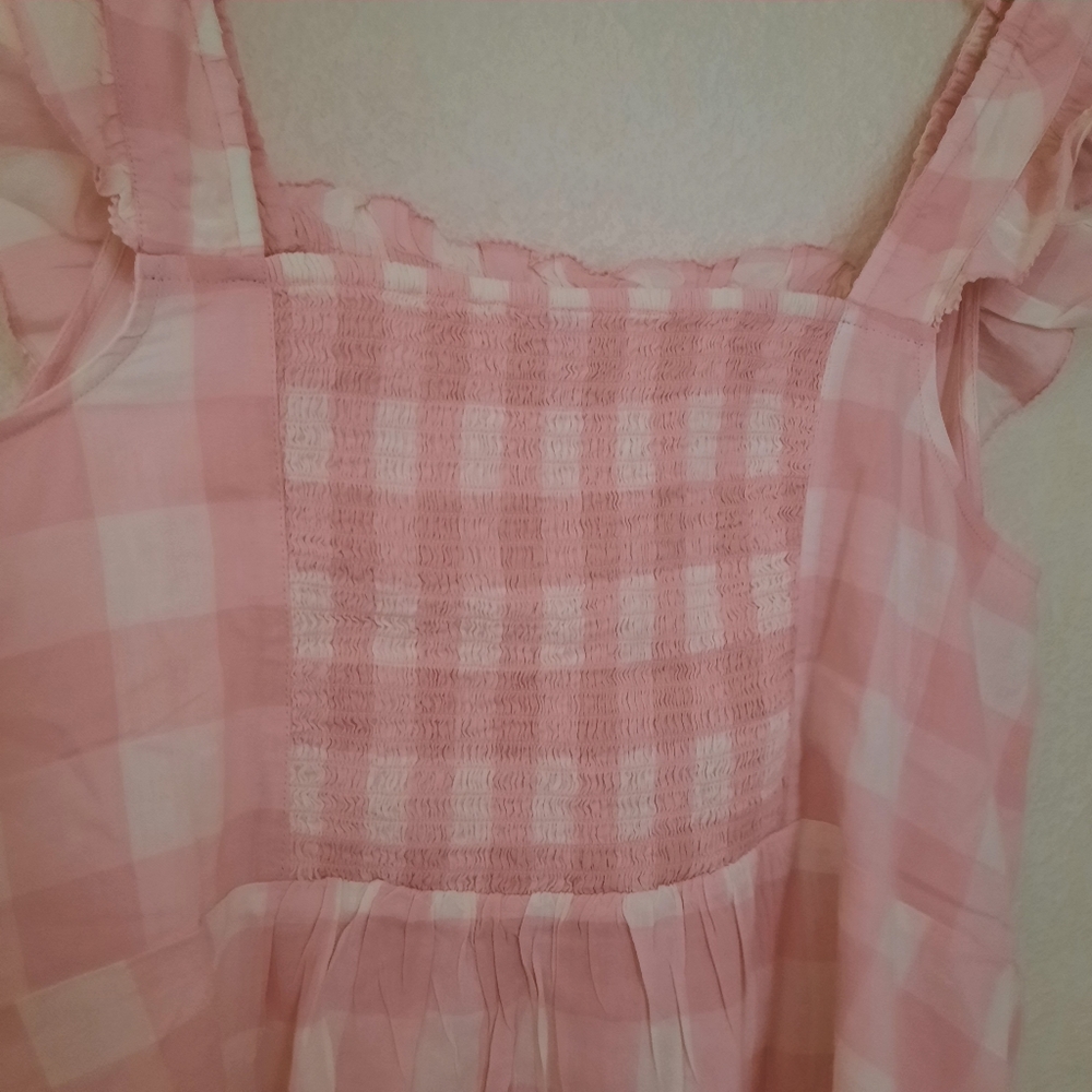 Old Navy Sleeveless Ruffle Trim Smock Gingham Blouse NWT Pink Pastel Plus Sz 2X - Picture 7 of 11